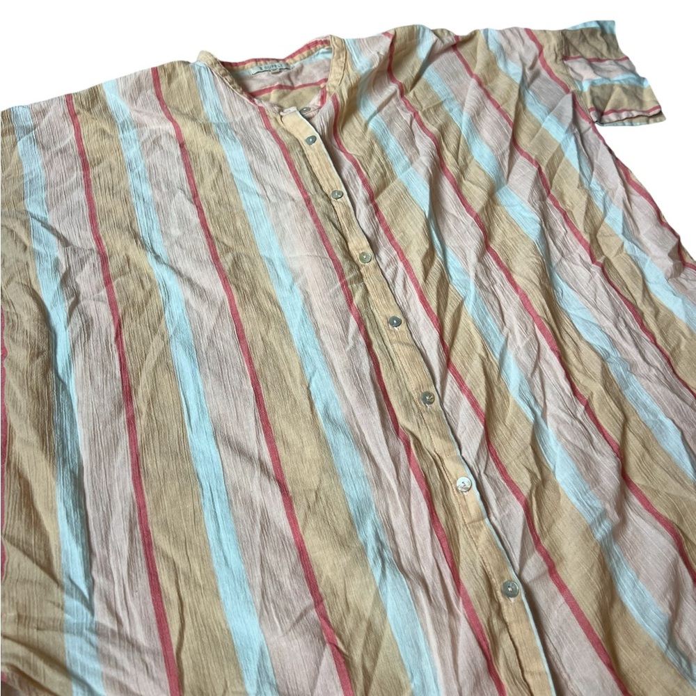 Z Supply Striped Button-Front Swim Coverup in Beige, Light Blue & Pink - Picture 3 of 4